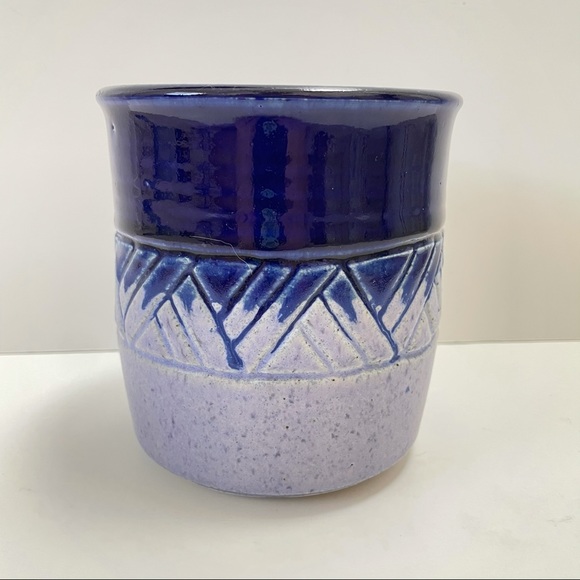 Studio Pottery Planter Signed 5”x5.25” Blue Purple - Picture 8 of 9